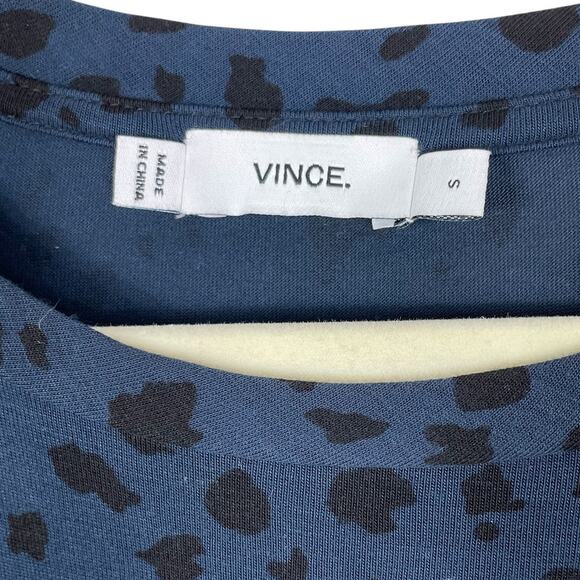 Vince Leopard Print Long Sleeve Crewneck T-Shirt Top Blue Black Women's Small - Picture 5 of 6